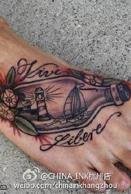 foot European and American style English azalea drifting bottle tattoo pattern