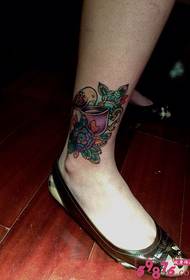 creative flowers and bird ankle tattoo pictures