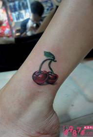 umfanekiso omncinci we-cherry fashion ankle tattoo