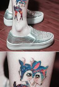 persoanlike starry dûbelkoppige herten ankel tatoet kreatyf tatoeëringsfoto