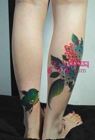 watercolor wind bird and flower ankle tattoo picture