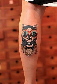 personality glasses small black cat calf tattoo Picture