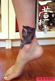 pretty popular lotus tattoo pattern at girls' ankles