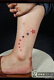 foot personality red black five-pointed star tattoo pattern