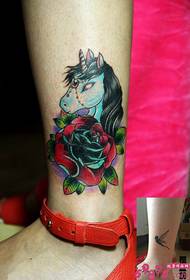 Ankle diamond unicorn flower tattoo picture