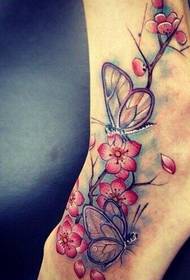 female instep beautiful personality color butterfly Flower tattoo pattern picture