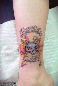 female ankle Color bow rabbit tattoo pattern
