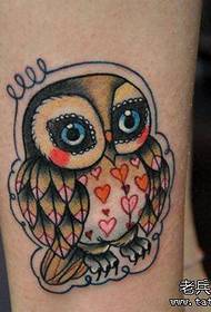 a foot color small owl tattoo pattern
