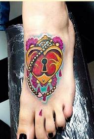 female instep beautiful color lock tattoo picture appreciation picture