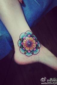 pretty popular color floral tattoo pattern at girls' ankles