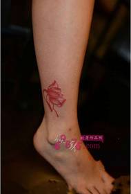 small fresh red lotus ankle tattoo picture