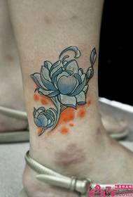 Foot Water Blue Lotus Painted Tattoo Picture