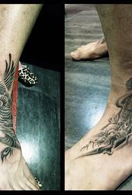 pie clásico pareja dragón y fénix tatuaje patrón