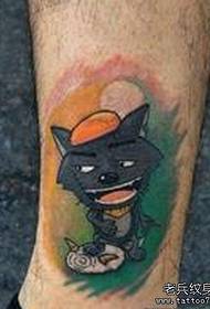 un patrón de tatuaje de lobo gris de dibujos animados de pie de color