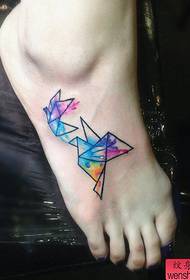 a foot color paper crane tattoo pattern