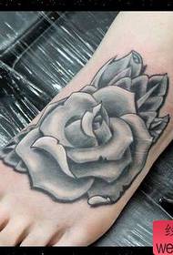instep black and white rose tattoo tattoo work
