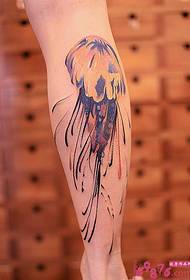 Ink colorful jellyfish calf tattoo picture