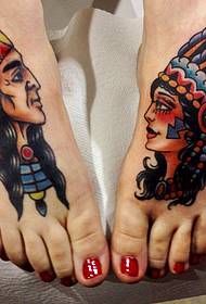 an Indian character tattoo on the instep pattern