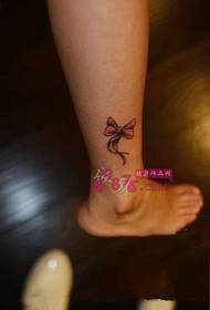 pink small bow ankle tattoo picture