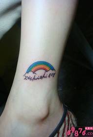 cute little rainbow English ankle tattoo picture