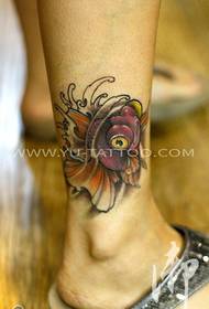 Women's ankle color goldfish tattoos are shared by tattoos  49773-Foot-King Kong Gang tattoo works are shared by the tattoo show