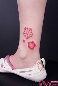 fresh pink small cherry foot ankle tattoo picture
