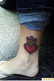 denim male feet red wine heart, crown tattoo picture