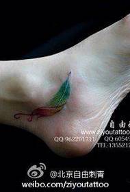 girl's ankle at the small delicate feather tattoo pattern