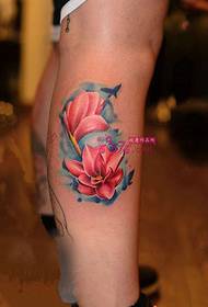 pink lotus calf tattoo picture