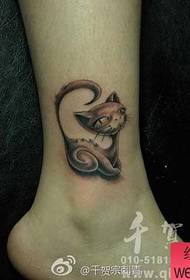 female ankle pop cute cat tattoo pattern