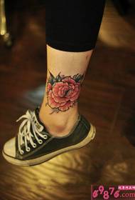 Jiaoyan pink rose ankle tattoo picture
