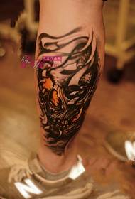skull flower leg personality tattoo picture