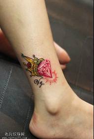Ankle Color Diamond Crown Tattoo Picture