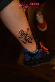 欧美小船锚时尚脚踝纹身图片
