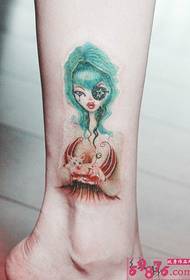 I-Creative Elf Cat Woman Ankle Tattoo Photo