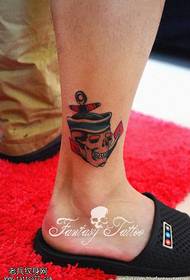 ankle color skull boat anchor tattoo pattern
