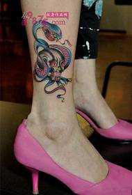 Snake and Skull Ankle Personality Tattoo Picture
