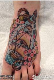 Instep color sailboat tattoo pattern