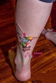 color ink painting hummingbird ankle tattoo picture