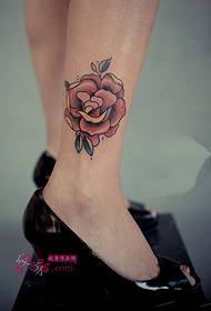 enchanting red rose ankle tattoo picture