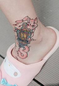 Cute Pink Bunny Street Lamp Ankle Tattoo Picture