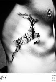 vtipné fawn silueta a čierne a biele drevo stromu bočné rebrá tetovanie vzor