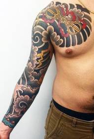 Modèle de tatouage de couleur de style asiatique bras et poitrine