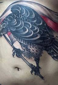 abdomen black eagle with flag tattoo pattern
