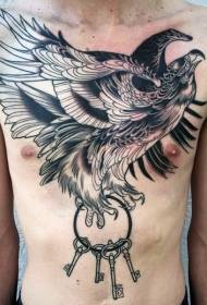 chest huge black eagle with key tattoo pattern