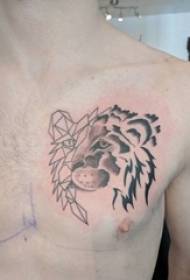 αγόρι τατουάζ αγόρι μαύρο και άσπρο γκρίζο ύφος τατουάζ τατουάζ τατουάζ κεφάλι λιονταριού τατουάζ εικόνα