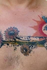 chest gorgeous watercolor style wildflower bird tattoo pattern