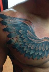 грудь синий фантазия крылья тату