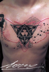 chest mysterious Color butterfly silhouette with geometric symbol tattoo pattern