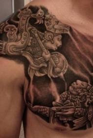 axel och bröst svart grå clown gud staty tatuering mönster